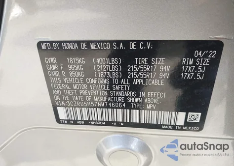 2022 Honda Hr-V 2Wd Ex from USA, damaged, VIN 3CZRU5H57NM746064